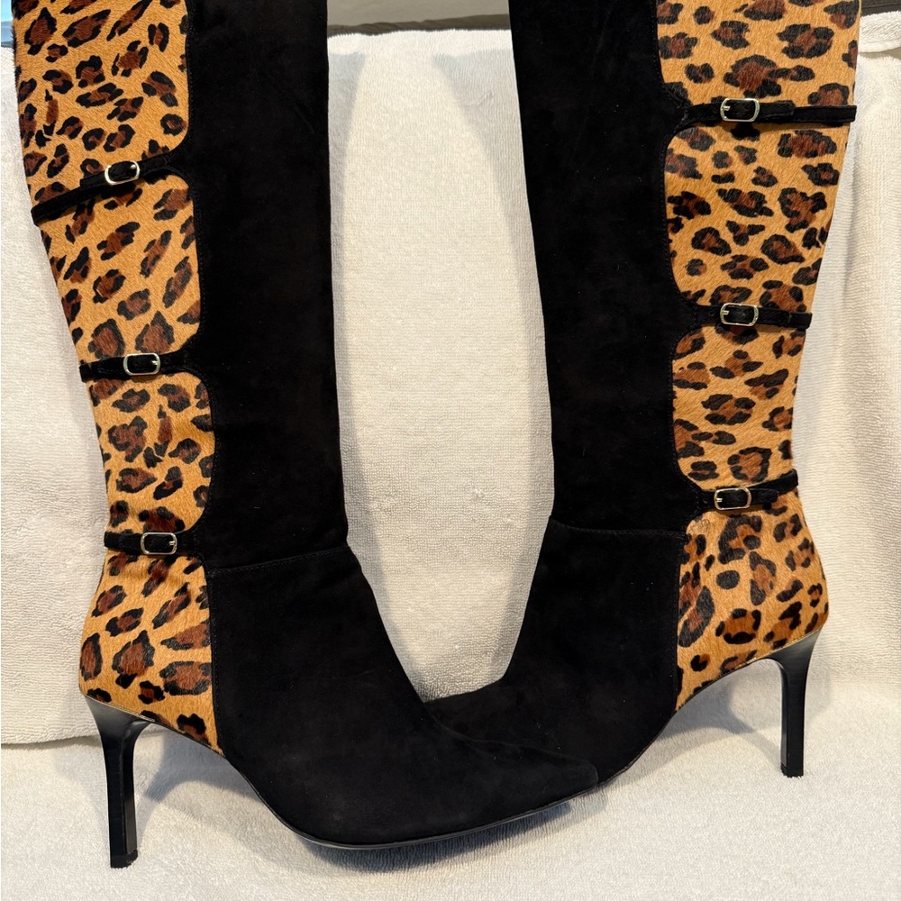 Lauren Ralph Lauren Vallerie leopard calf hair and black boot. Size 9.5